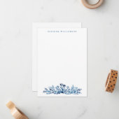 Minimale indigo Blue Ink Botanical Personalized Notitiekaartje (Voorkant / Achterkant in situ)