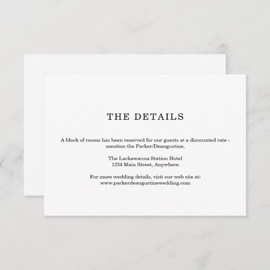 Minimale informatie-/detailsluitkaart informatiekaartje (Voorkant / Achterkant)