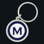 Minimale Initiaal van het klassieke monogram van d Sleutelhanger<br><div class="desc">Moderne monogegrammeerde sleutelhanger met monogram initiaal in marineblauw en wit.</div>