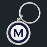 Minimale Initiaal van het klassieke monogram van d Sleutelhanger<br><div class="desc">Moderne monogegrammeerde sleutelhanger met monogram initiaal in marineblauw en wit.</div>