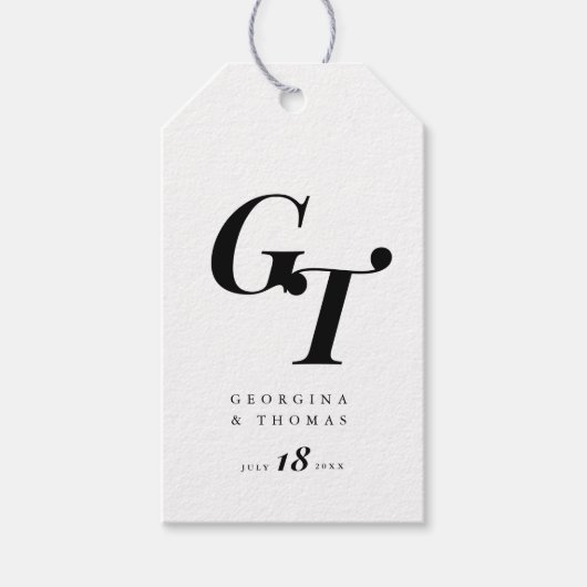 Minimale Initialen | Chique Monogram Zwart-wit Cadeaulabel (Voorkant)