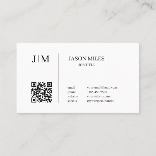 Minimale Initialen Elegant Classy QR-code Visitekaartje (Achterkant)