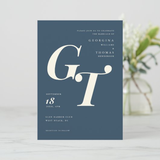 Minimale Initialen | Modern Elegant Navy Wedding (Staand voorkant)