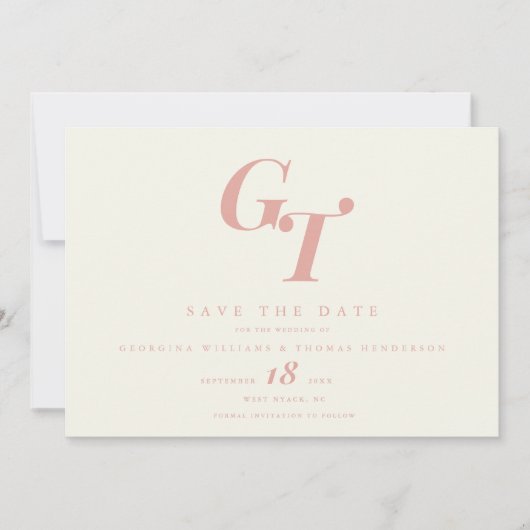Minimale Initialen | Moderne Chic Roze Koraal Brui Save The Date (Voorkant)