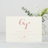 Minimale Initialen | Moderne Chic Roze Koraal Brui Save The Date (Staand voorkant)
