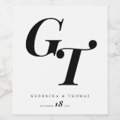 Minimale Initialen | Moderne zwart-wit bruiloft Wijn Etiket (Enkel label)