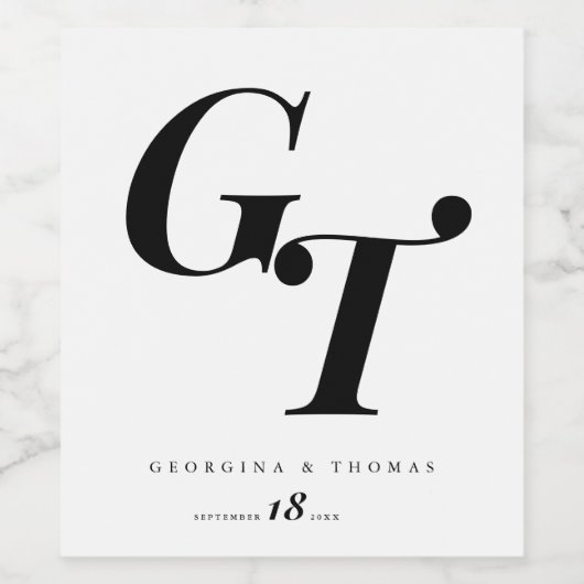 Minimale Initialen | Moderne zwart-wit bruiloft Wijn Etiket (Enkel label)