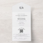 Minimale Initialen QR Code Black White Wedding All In One Uitnodiging (Binnen)