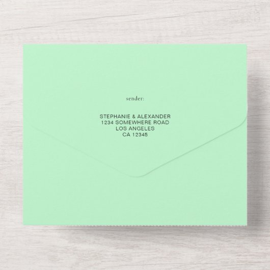 Minimale Initialen QR Code Munt Green Wedding All In One Uitnodiging (Achterkant)