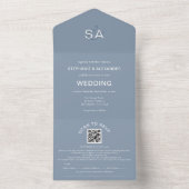 Minimale Initialen QR-code Stusty Blue Wedding All In One Uitnodiging (Binnen)