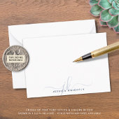 Minimale Initialen voor modern Chic Script Blue Mo Notitiekaartje