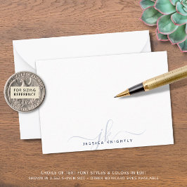 Minimale Initialen voor modern Chic Script Blue Mo Notitiekaartje