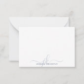 Minimale Initialen voor modern Chic Script Blue Mo Notitiekaartje (Voorkant)