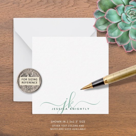 Minimale Initialen voor modern groen script Notitiekaartje