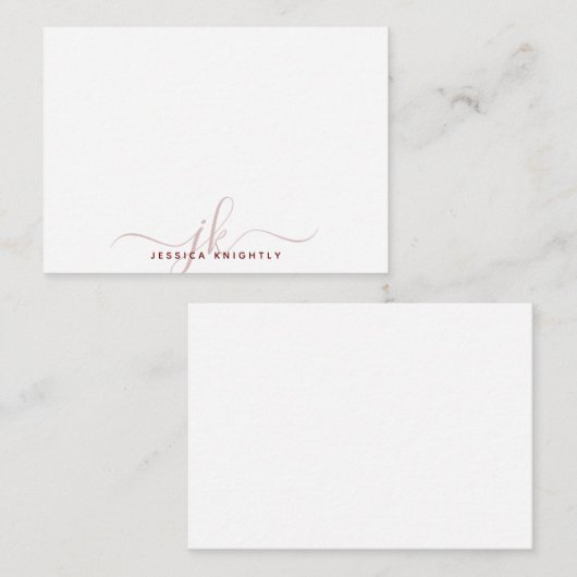 Minimale Initialen voor modern Script Burgundy Mon Notitiekaartje (Voorkant / Achterkant)