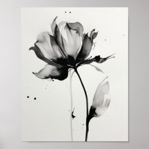 Minimale Ink Flower Abstract Blossom State Poster