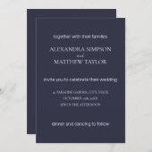 Minimale inkt blauw en wit: moderne elegante bruil kaart (Voorkant / Achterkant)