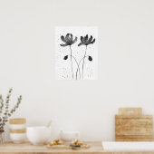 Minimale inkt Vloer Elegant Floral Art in zwart Poster (Keuken)
