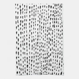 Minimale inktachtige stippen dashes zwart wit theedoek