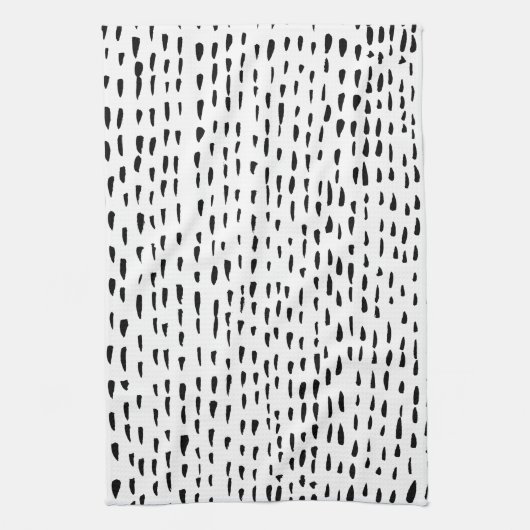 Minimale inktachtige stippen dashes zwart wit theedoek (Verticaal)