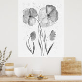 Minimale inktverdieping Waterverf Floral Flowers B Poster (Keuken)