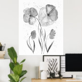 Minimale inktverdieping Waterverf Floral Flowers B Poster (Thuiskantoor)