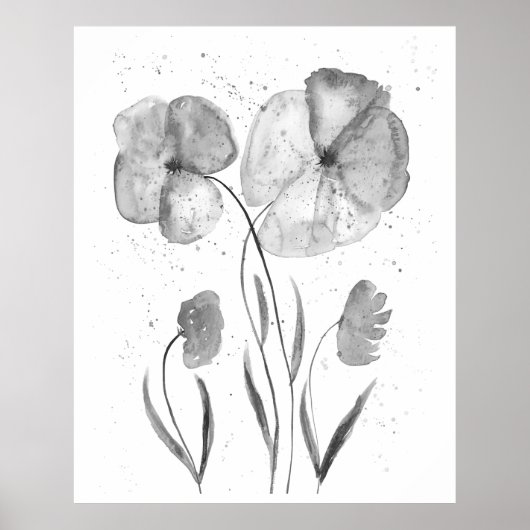 Minimale inktverdieping Waterverf Floral Flowers B Poster (Voorkant)