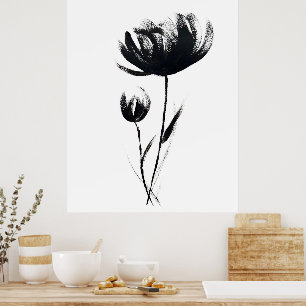Minimale inktverdieping Waterverf Floral Flowers B Poster