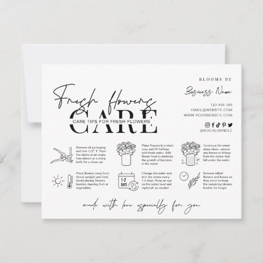 Minimale instructies voor zwart-witbloemen bedankkaart (Voorkant)