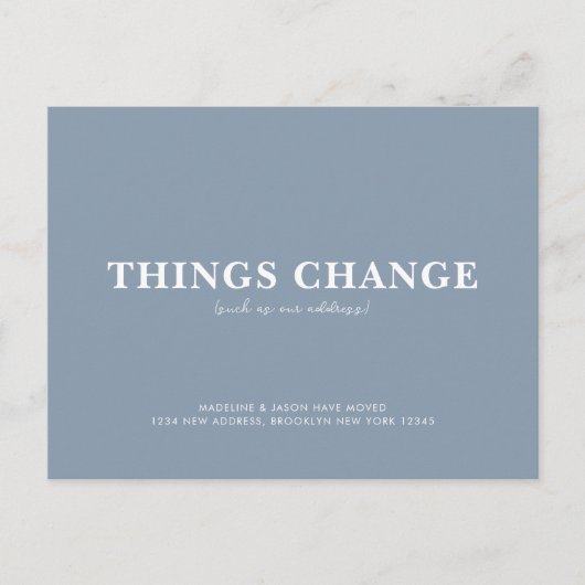 Minimale invloed op de blauwe dingen aankondigingskaart (Voorkant)