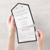 Minimale inwendige kolen zwart-witmonogram all in one uitnodiging (Afscheurbaar)