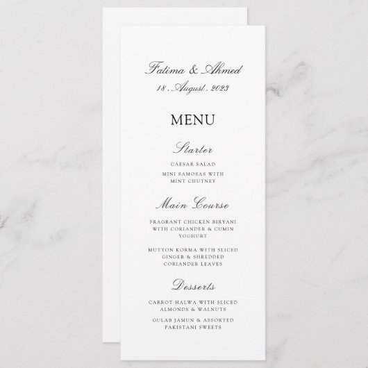 Minimale Islamitische Moslim Nikah Bruiloft Menu (Voorkant / Achterkant)