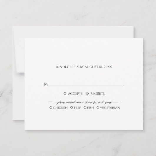 Minimale ivoorbruiloft RSVP kaartje (Achterkant)