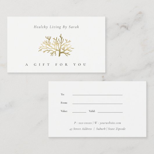 Minimale Ivory Gold Foil Seaweed Cadeaubon Visitekaartje (Voorkant / Achterkant)