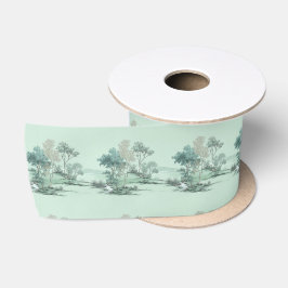 Minimale Japanse Landschapsbomen Zachte Groene Wat Satijnen Lint