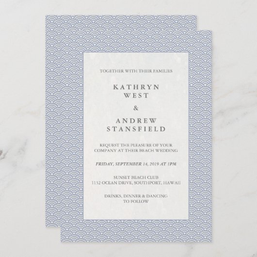 Minimale Japanse Seigaiha Waves Pattern Wedding Kaart (Voorkant / Achterkant)