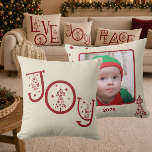 Minimale Joy Grafische Familie Foto Kerstcadeau Kussen