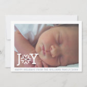 Minimale "joy" stoffige blauwe kerstvakantie foto feestdagenkaart (Voorkant)