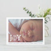 Minimale "joy" stoffige blauwe kerstvakantie foto feestdagenkaart (Staand voorkant)