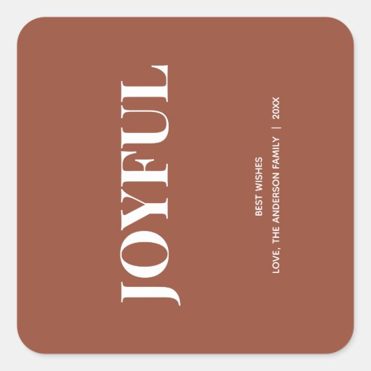 Minimale JOYFUL | Terracotta Kerst Vierkante Sticker (Voorkant)