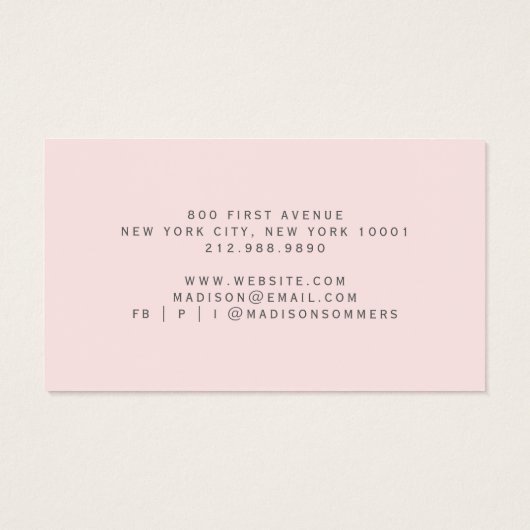 Minimale juwelen Kaarten Blush Pink Visitekaartje (Achterkant)