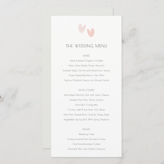 Minimale Kaart in het menu Pastel Dusky Pink Heart (Voorkant / Achterkant)