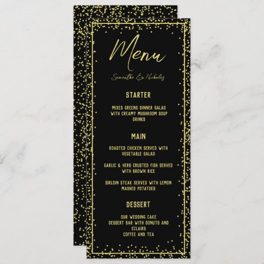 Minimale Kaart in het menu Zwart en Gold Wedding (Voorkant / Achterkant)