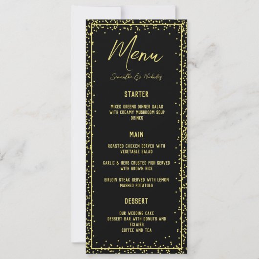 Minimale Kaart in het menu Zwart en Gold Wedding (Voorkant)
