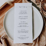 Minimale Kaart S105 van het Dinnermenu van het Wed<br><div class="desc">Onze menukaart kenmerkt fancy manuscript en klassieke typografie voor een classy manier om maaltijdopties bij uw bruiloft of gebeurtenis te tonen. Dit object maakt deel uit van ons Collectie voor weddenschappen met sterling S105. Zoek in onze winkel naar overeenkomende objecten.</div>