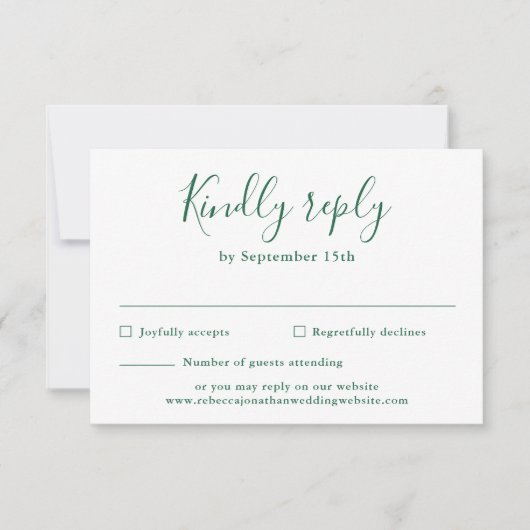 Minimale Kaart van Emerald Green Wedding RSVP (Voorkant)