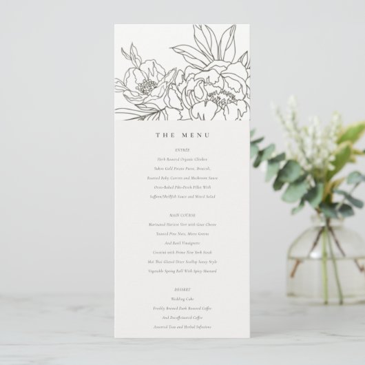 Minimale Kaart van het bruin-Floral Sketch Wedding (Staand voorkant)