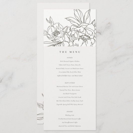 Minimale Kaart van het bruin-Floral Sketch Wedding (Voorkant / Achterkant)