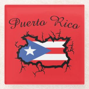 Minimale kaart van Puerto Rico Nationale Vlag Glazen Onderzetter