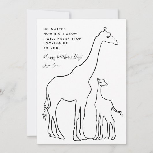 Minimale Kaart voor Baby Giraffe Line Art Moederda (Voorkant)